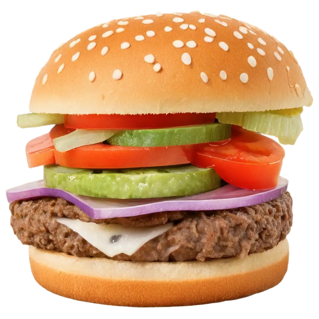 Delicious-Burger-with-Patty-Onion-Tomato-Cabbage-and-Cucumber-HighQuality-PNG-Image