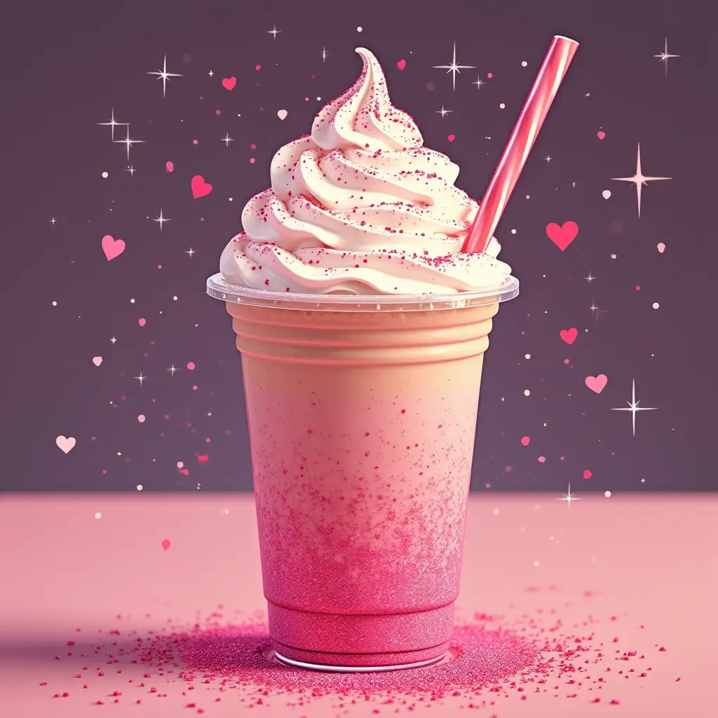 glitter iced coffee; glitter; iced coffee; sparkly; retro aesthetic; pink glitter; clipart