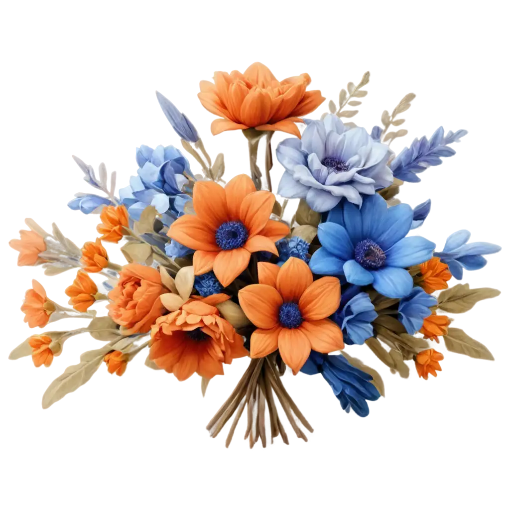 Artistic-Bouquet-of-Blue-and-Terracotta-Flowers-PNG-Image