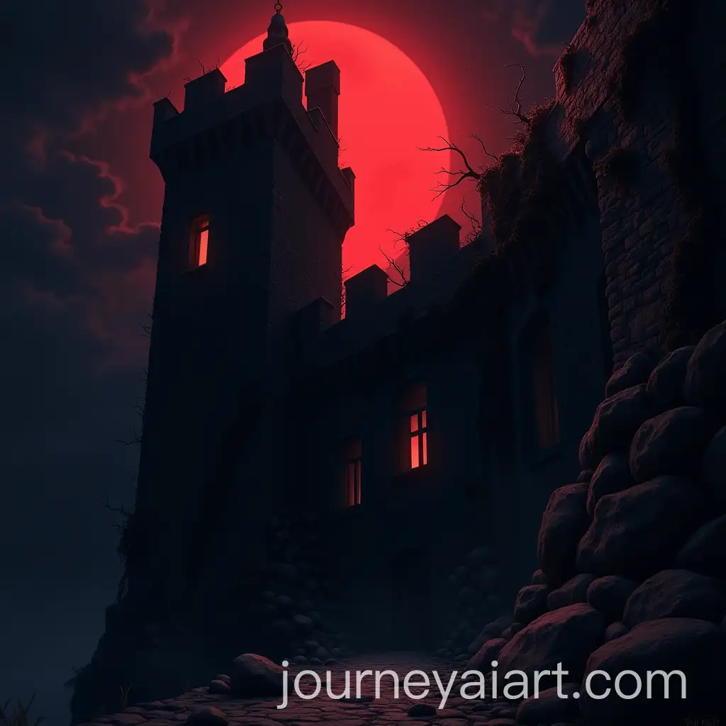 Eerie-Gothic-Anime-Art-Decrepit-Castle-under-Red-Moon