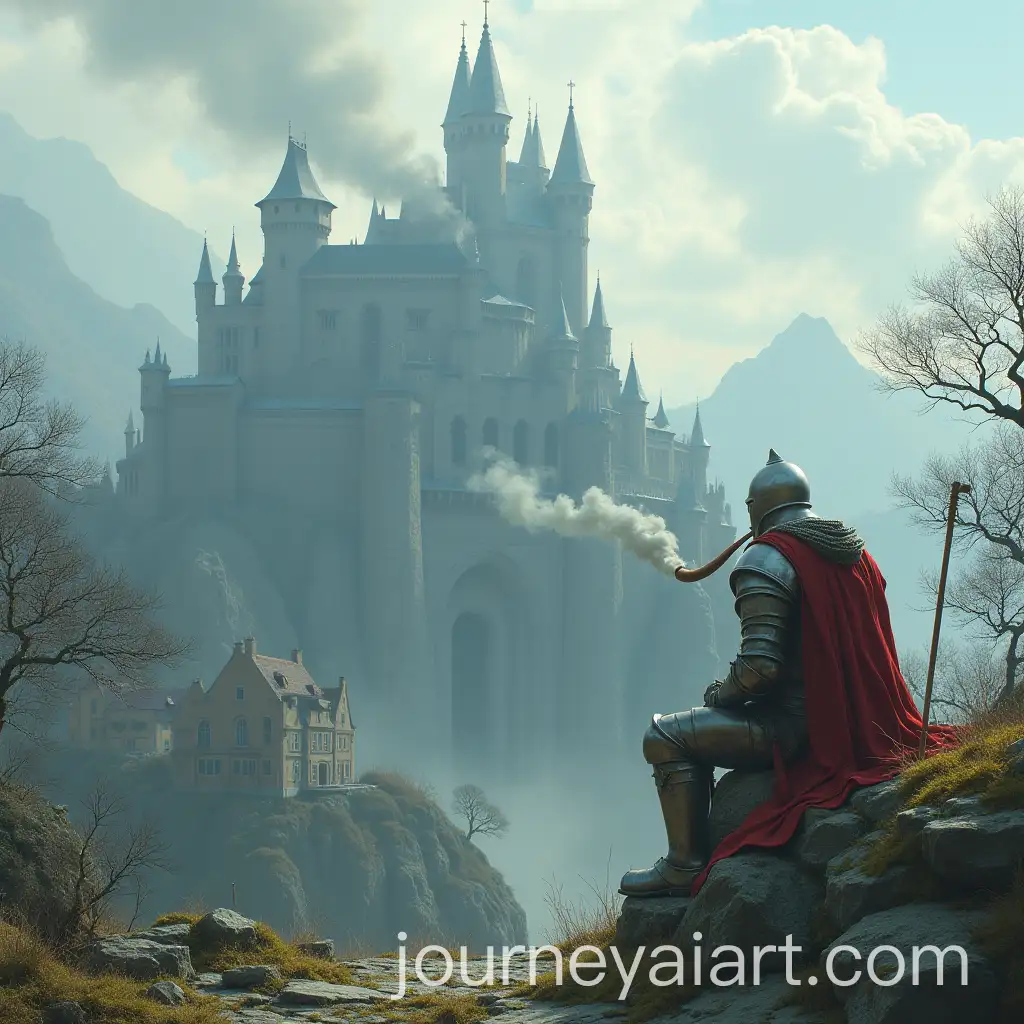 Knight-Resting-on-Mossy-Rock-with-Northern-Monastery-in-Background