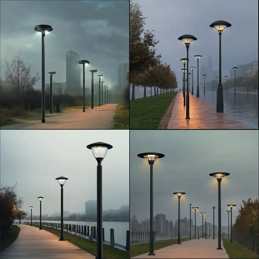 Gray-Light-Posts-in-an-Urban-Street-Scene