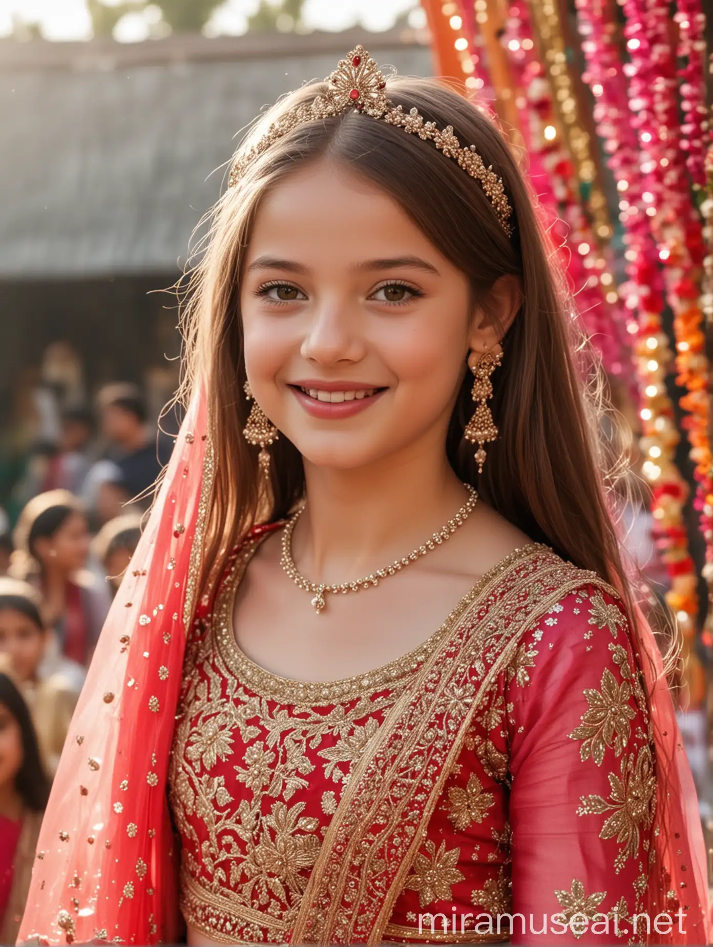 Joyful French Girl Celebrating at an Indian Festival with a Sparkler