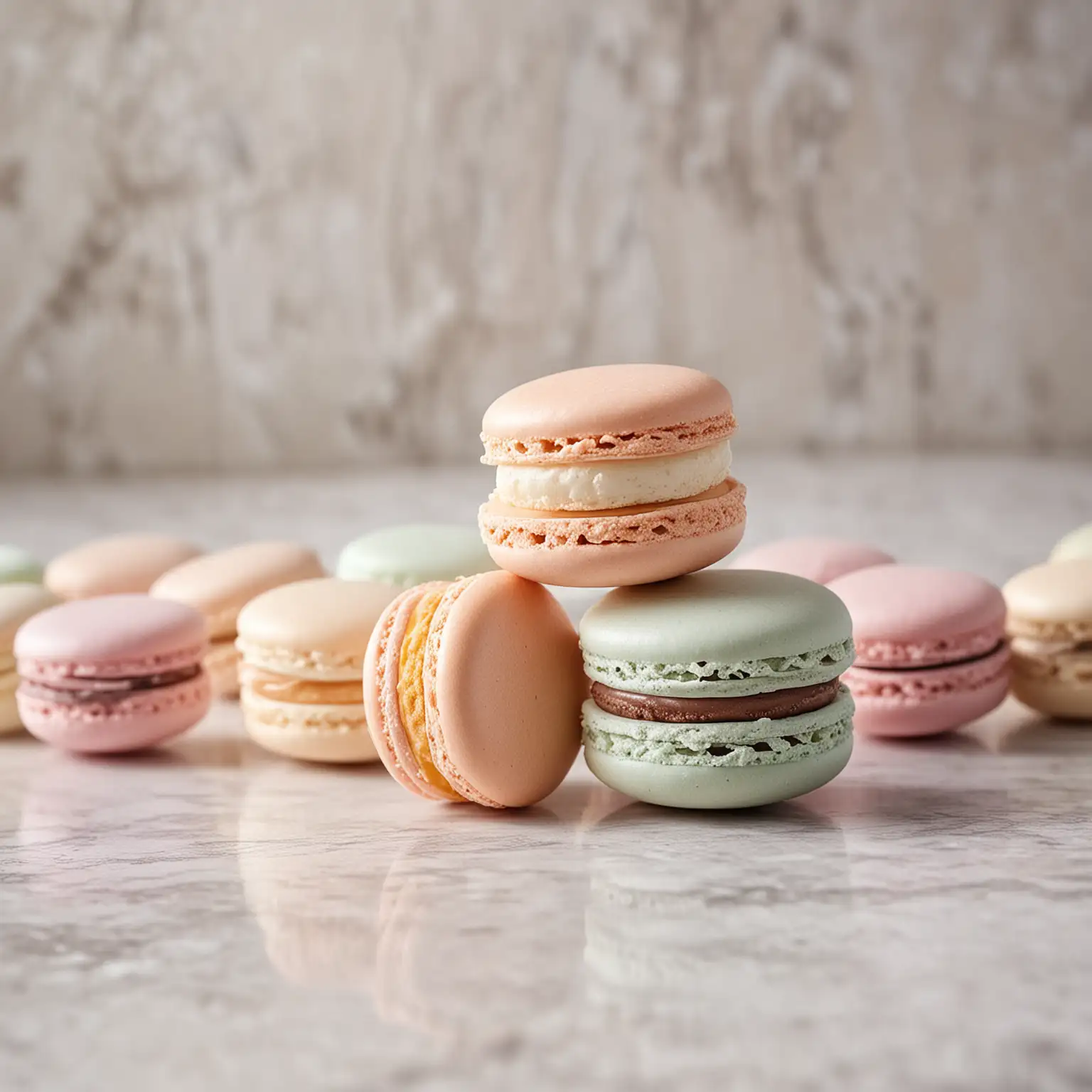 Delicate-French-Macarons-in-Pastel-Colors-with-Marble-Background