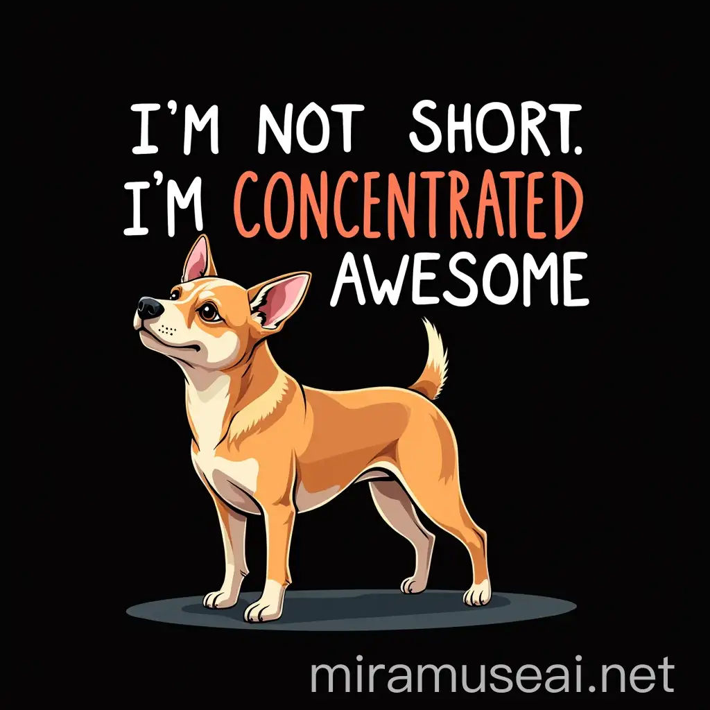 Color Cartoon Design Small Dog Standing Tall with Im Not Short Im Concentrated Awesome