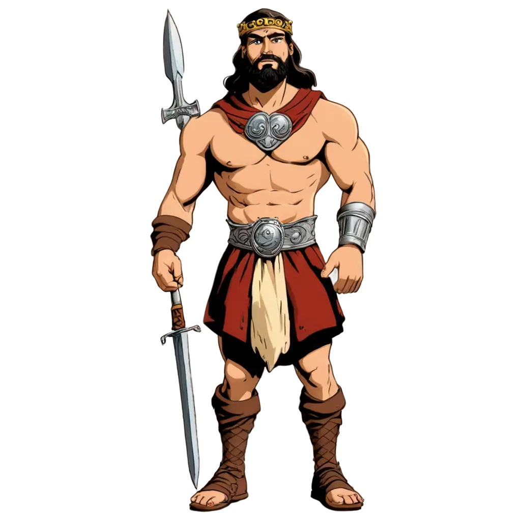 Goliath-the-Philistine-Ready-for-Battle-in-Traditional-Clothes-Classic-Cartoon-Style-PNG-Image