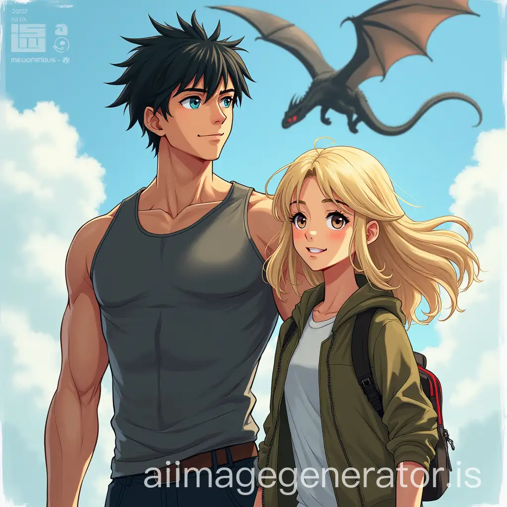 Adventurous-Couple-with-Dragon-in-Fantasy-Landscape