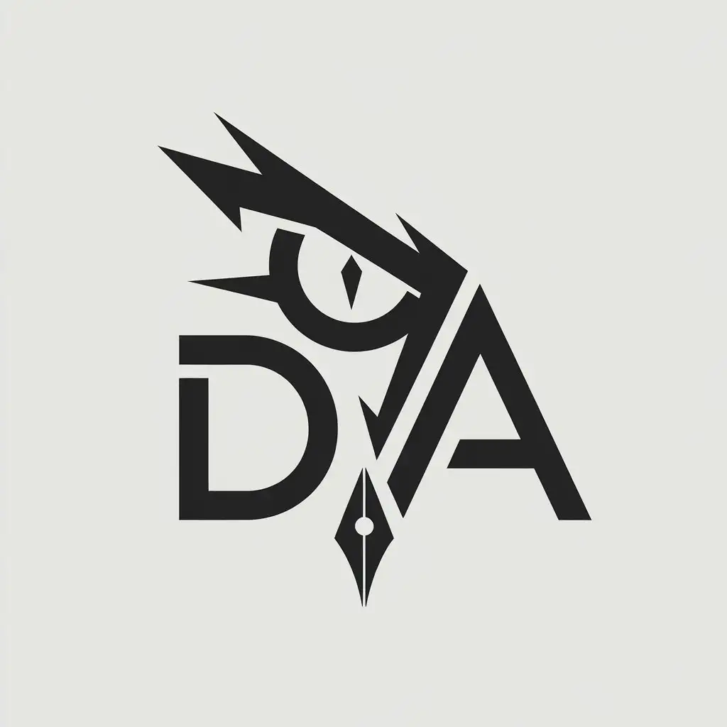 LOGO Design for D A Abstract Dragons Eye with Jagged Line and Pen Theme