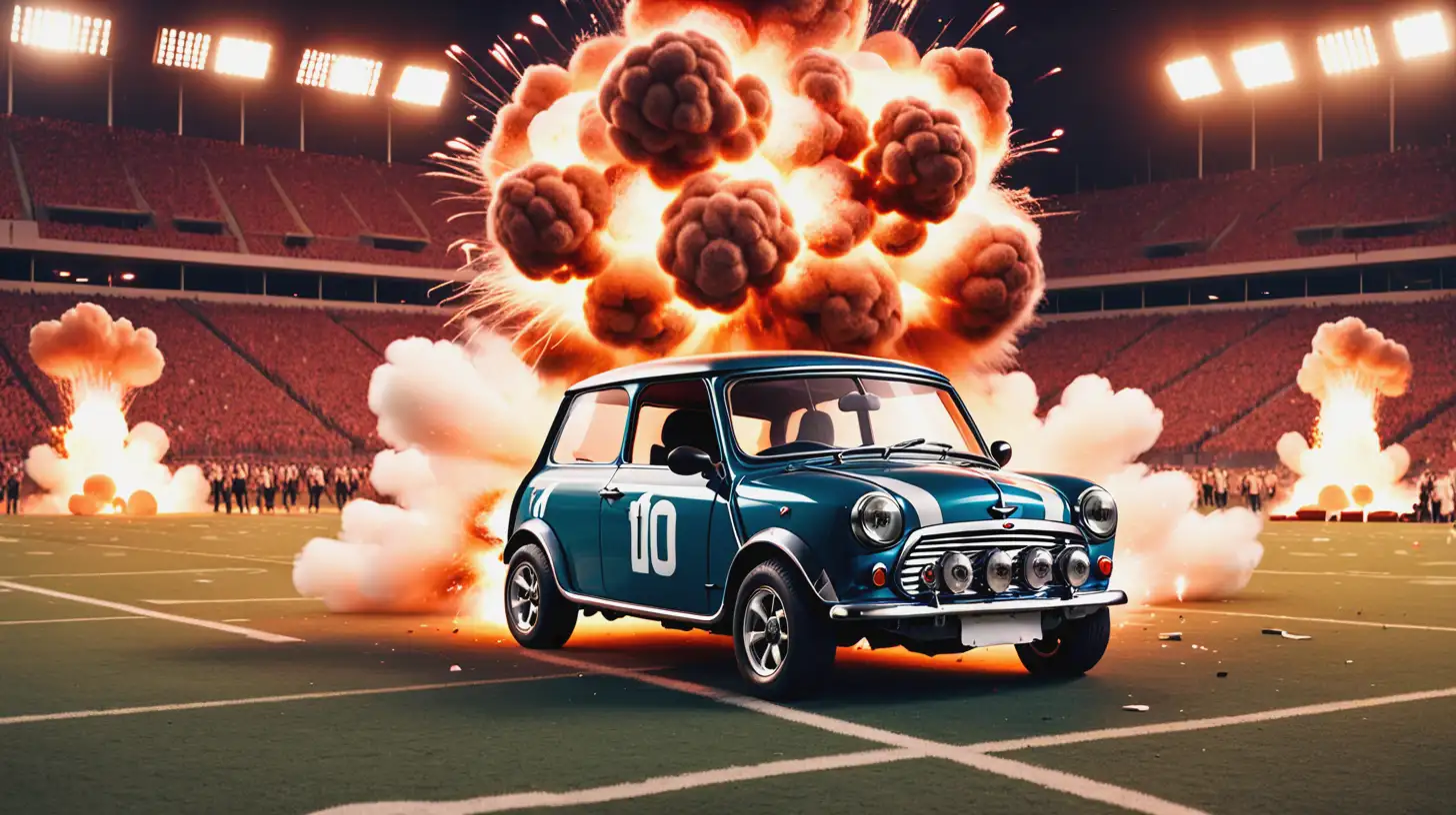 Explosive Mini Car Action on Football Field