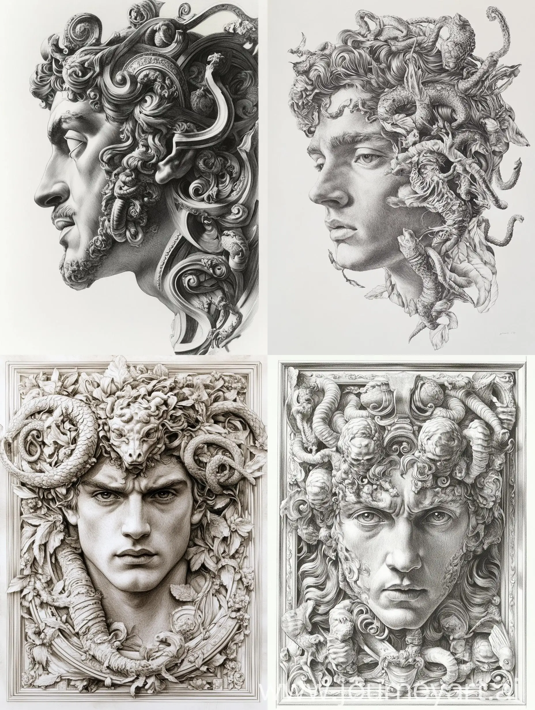 Perseus-Holding-Medusas-Head-in-Ornate-Pencil-Art