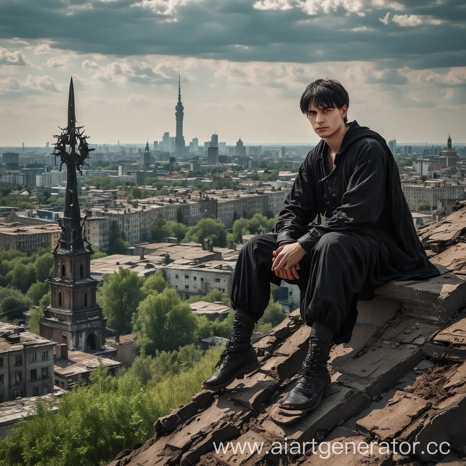 Russian-Wizard-on-Soviet-Building-Roof-with-World-Tree-in-Ruined-City