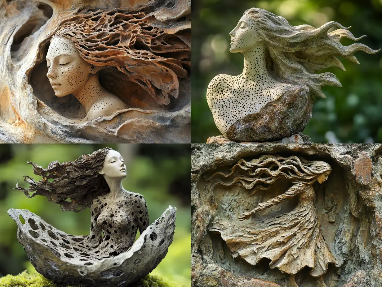 Mystical-LivingAI-Art-Prompt-Expansion-Woman-Carved-from-Perforated-Stone-with-Leafy-Dress