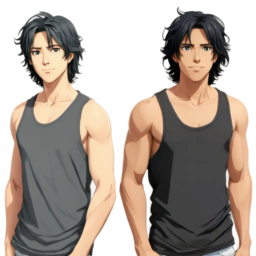 PNG-Image-of-Derpy-Visual-Novel-Character-with-Curly-SemiLong-Black-Hair-in-Tank-Top