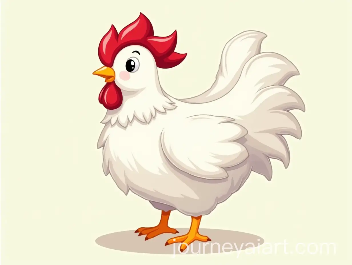 Cartoon-White-Chicken-with-Red-Comb-Waving-in-a-Playful-Pose