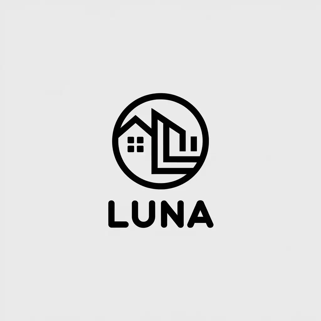 LOGO-Design-For-Luna-Minimalistic-Circle-House-with-Letter-L-in-Cartoon-Style