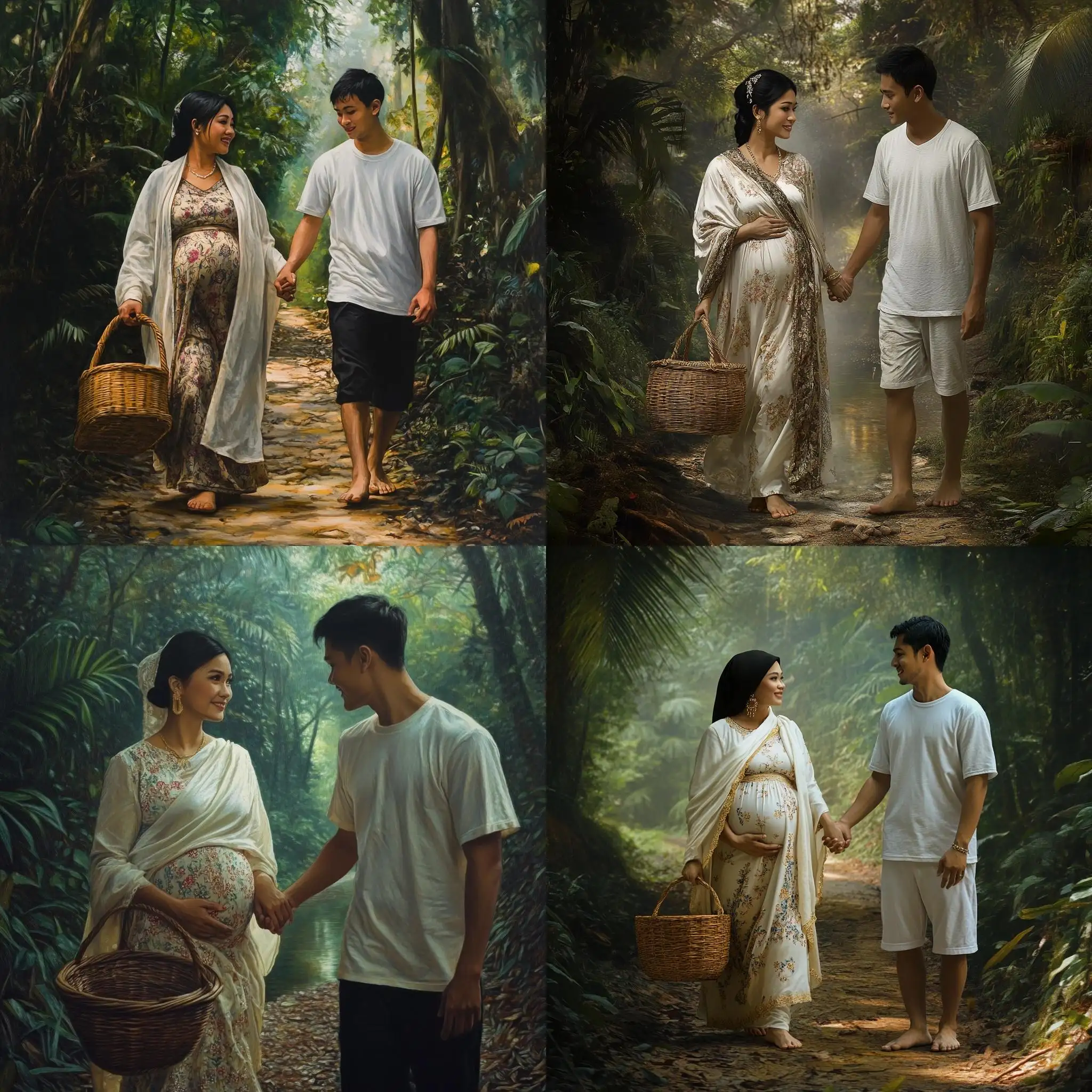 Malay-Pregnant-Woman-and-Man-Walking-in-Mysterious-Forest