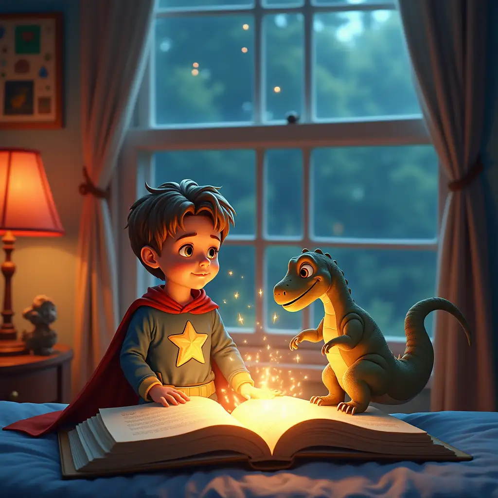 Magical-Book-Revealing-Superheroes-and-Dinosaurs-in-a-Kids-Bedroom