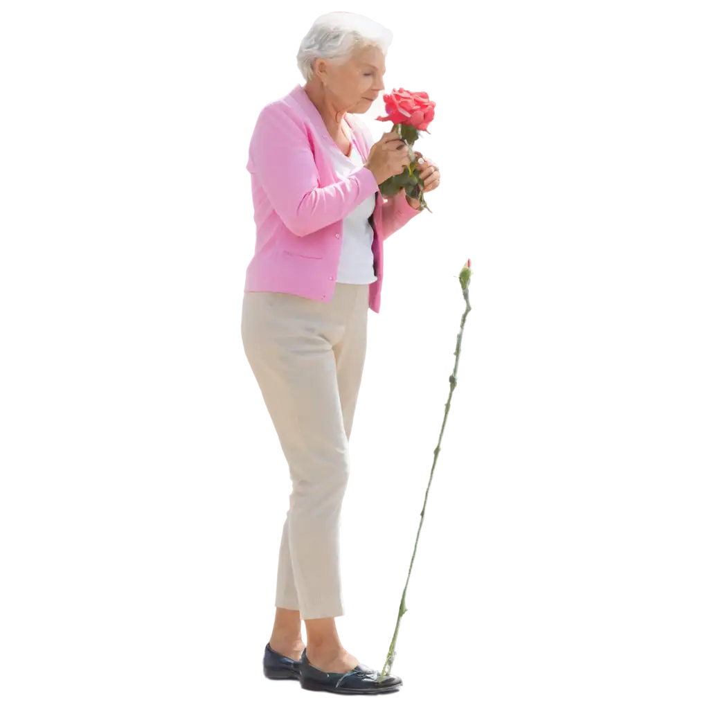 PNG-Image-of-Elderly-Person-in-Bright-Clothing-Smelling-the-Roses-Vibrant-and-Serene-Portrait