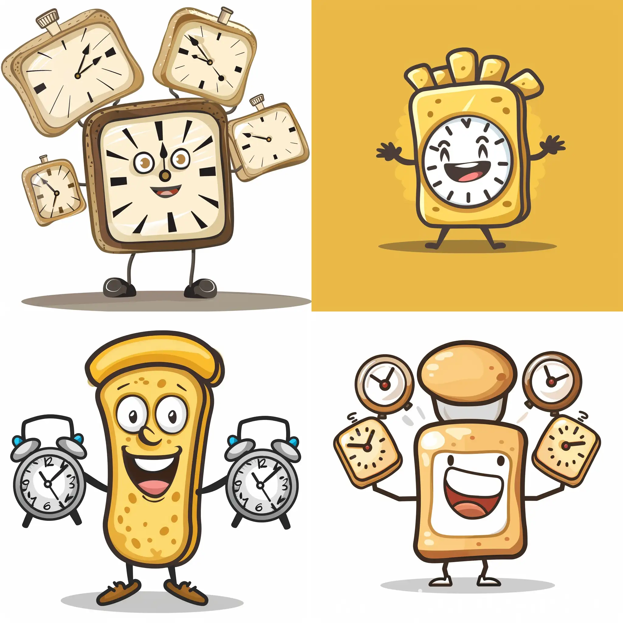 Cheerful-1930s-Style-Mascot-Baguette-Character-with-Clocks