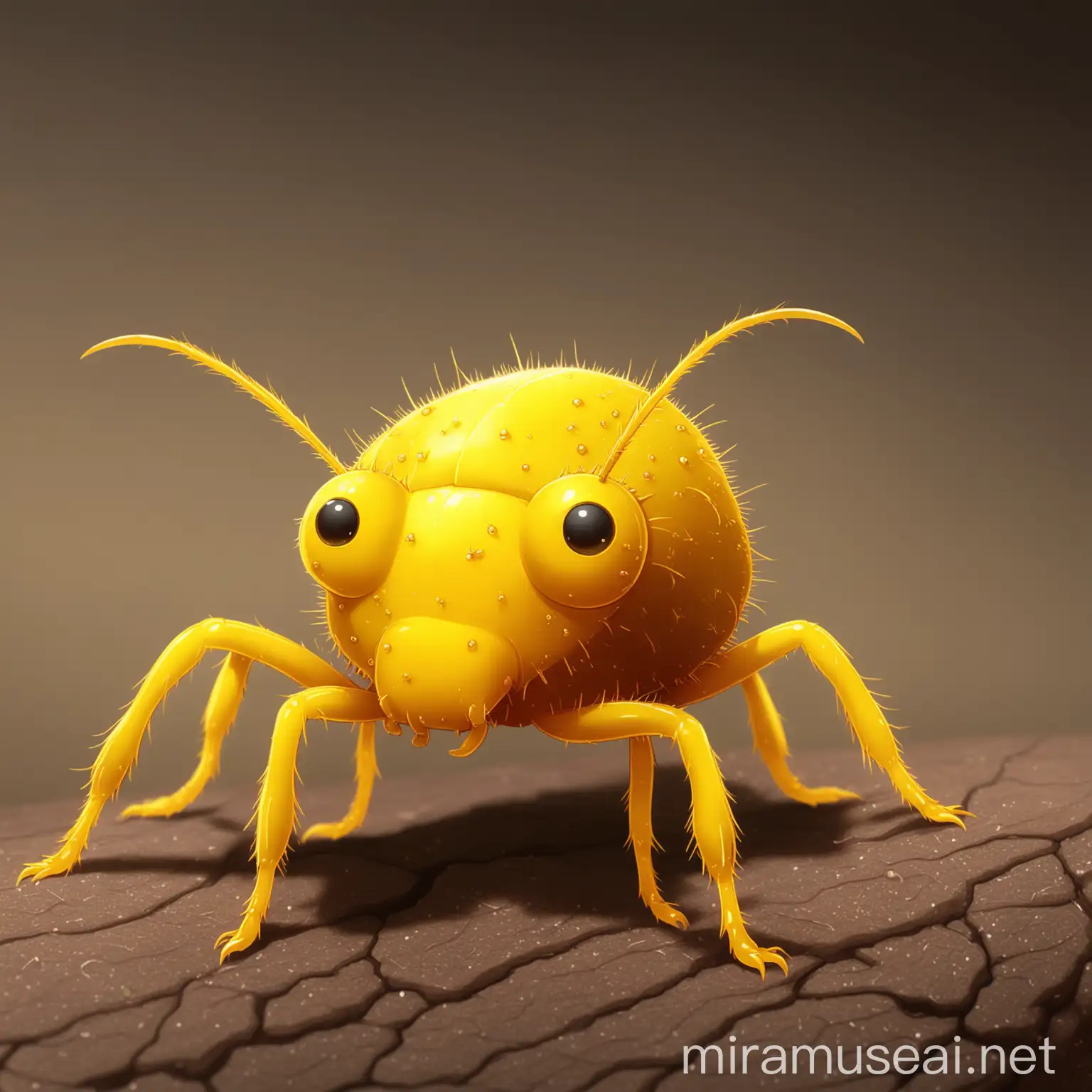 Cheerful Yellow Mite Character with Floral Background