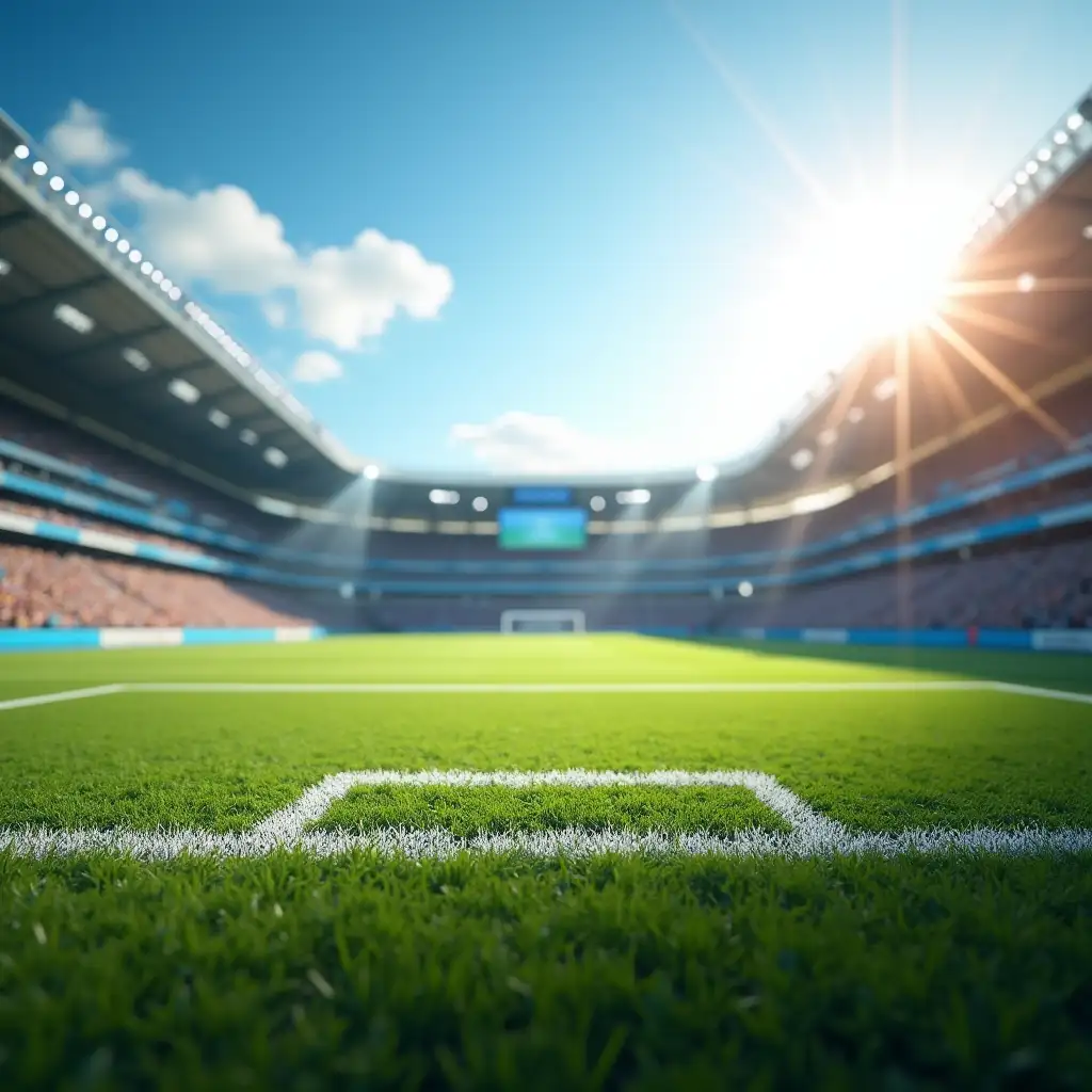 Vibrant Football Stadium Scene with Fans Cheering Under Sunny Skies