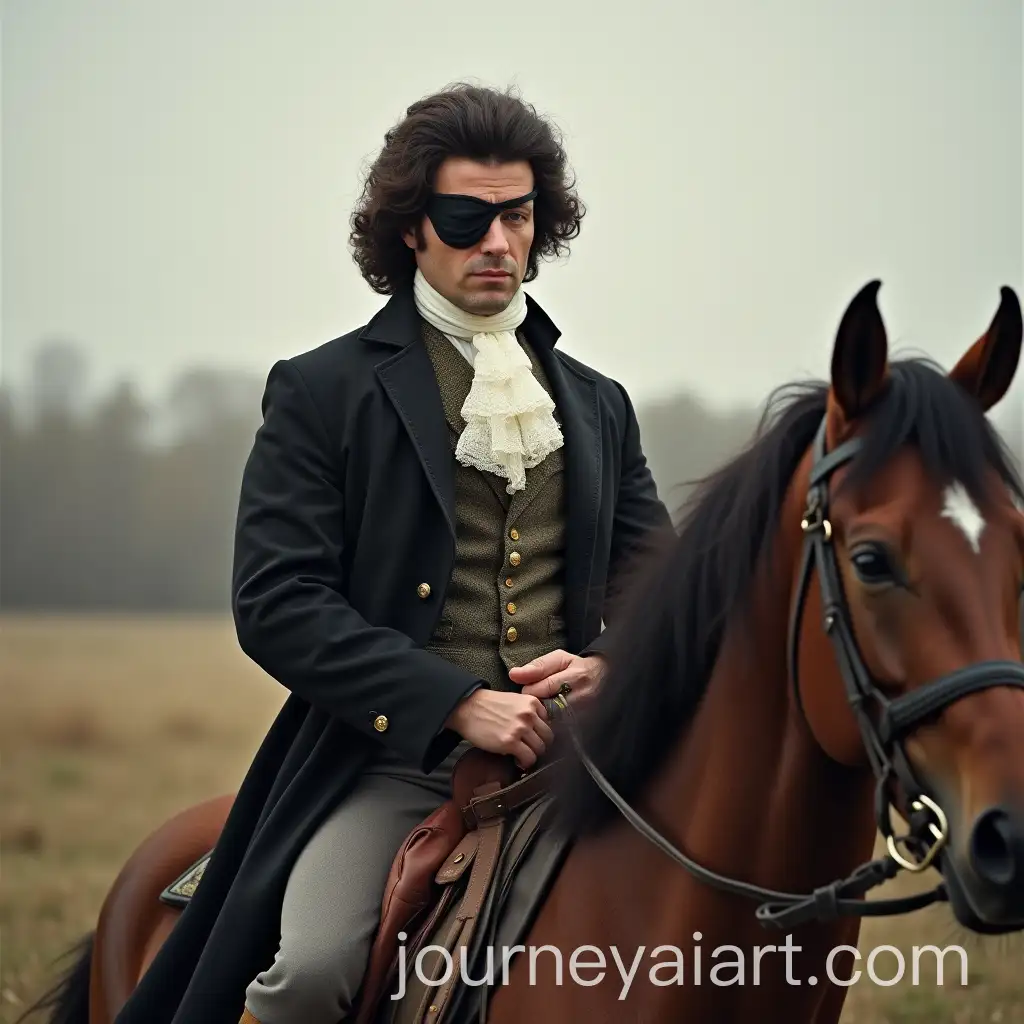 Evgeny-Prigozhin-in-19thCentury-Attire-with-a-Wig-and-Eyepatch-Riding-a-Horse