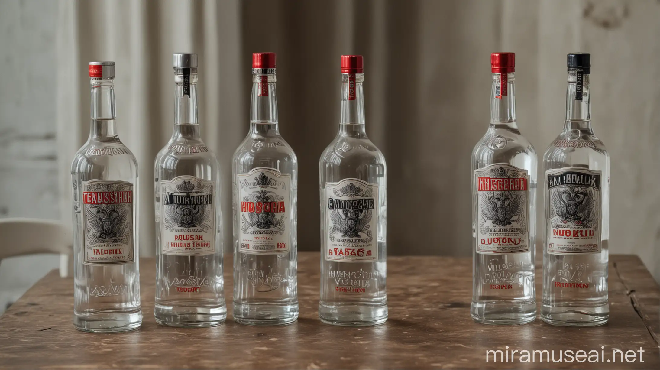 Russian Vodka Bottles on Table