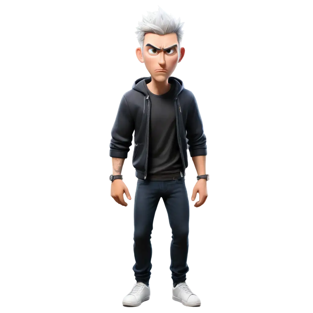 Portrait-of-Young-Man-with-White-Hair-Black-Jacket-Piercing-and-Tattoos-3D-Character-Making-Angry-Expression-PNG