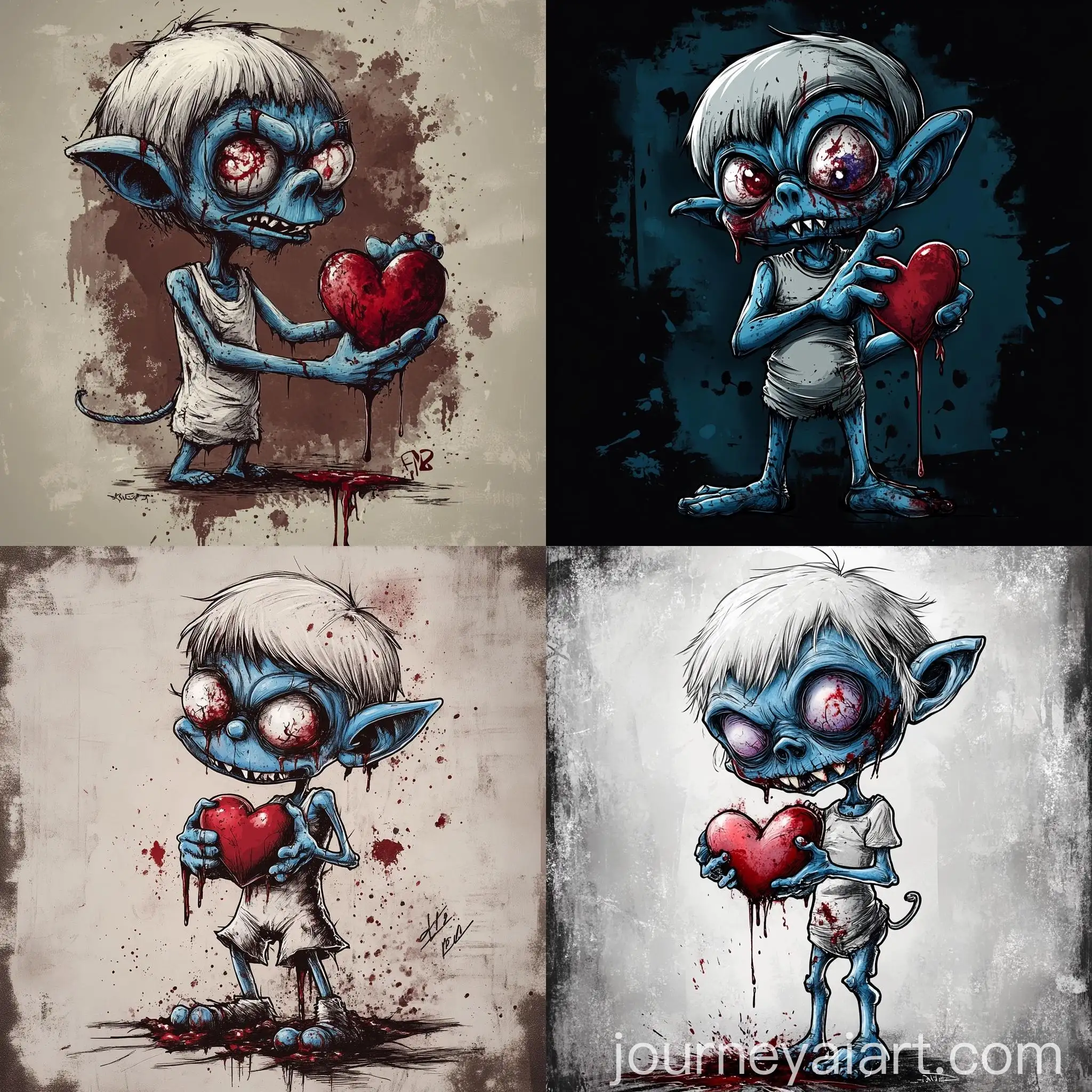Sinister-Vampire-Papa-Smurf-Holding-Dripping-Heart-Tattoo-Design-Illustration