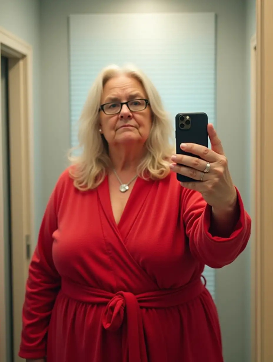 FullBody-Mirror-Selfie-of-a-60YearOld-Woman-in-a-Red-Bathrobe