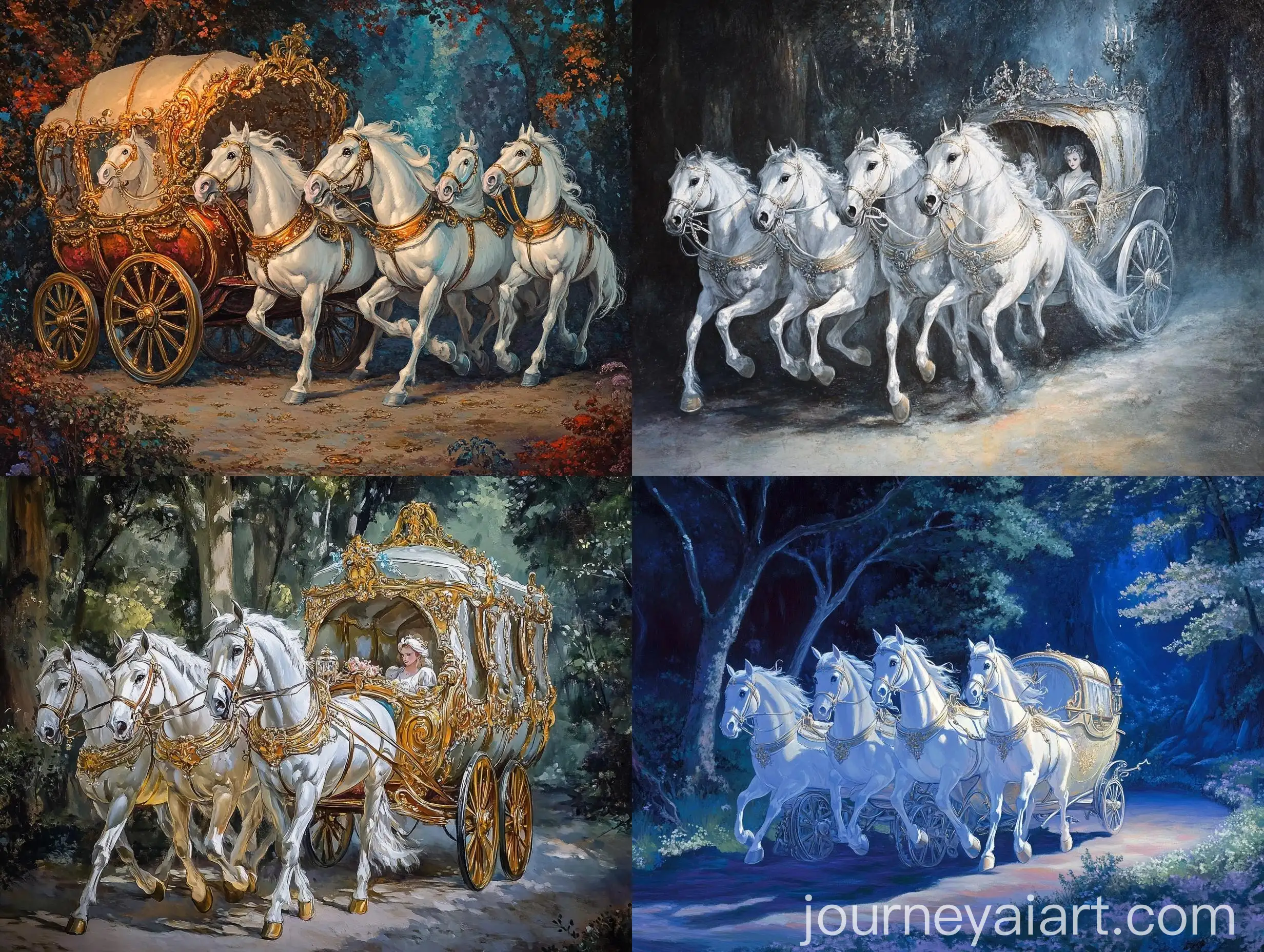 Fairytale-Cinderellas-Coach-Drawn-by-Four-White-Horses