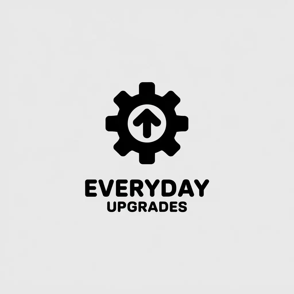 LOGO Design for Everyday Upgrades Minimalistic Vector with Cog and Up Arrow Symbol