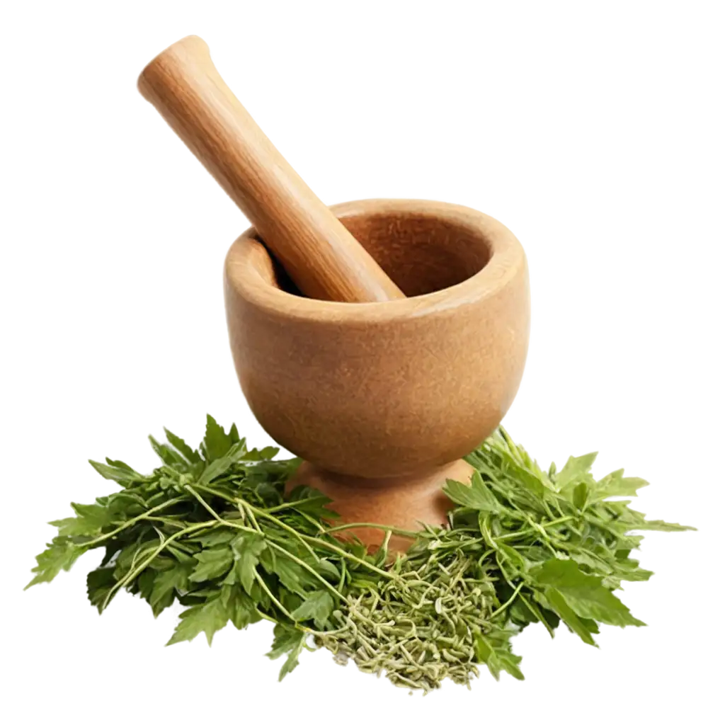 Mortar-and-Pestle-with-Herbs-and-a-Mountain-HighQuality-PNG-Image-for-Natural-Remedies-and-Culinary-Themes