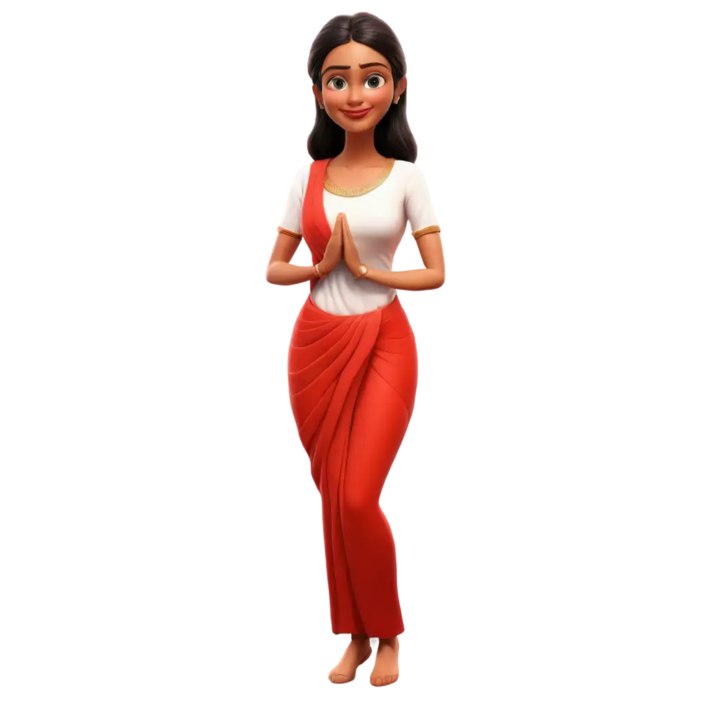 Indian-Thin-White-Aunty-Cartoon-Character-in-Red-Saree-HighQuality-PNG-for-Versatile-Applications