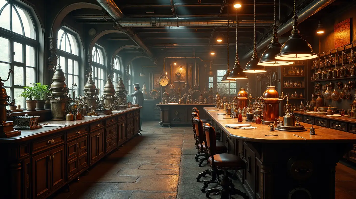 Intricate Steampunk Laboratory with Advanced Machinery and Victorian Aesthetics