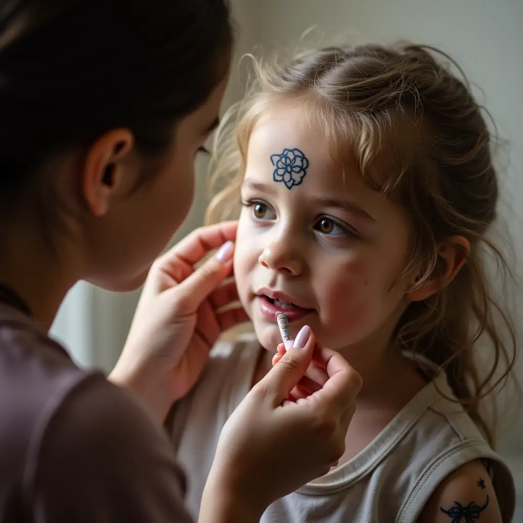 Older-Girl-Drawing-Small-Tattoo-on-Younger-Girls-Face