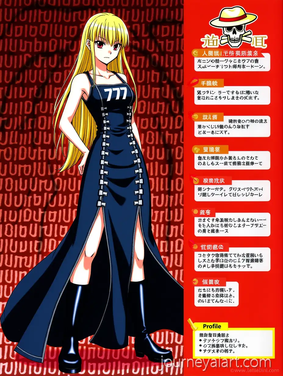 Blonde-Woman-in-Dark-Blue-Strapped-Dress-with-Red-Eyes-in-Hunter-x-Hunter-Style-Manga-Scene