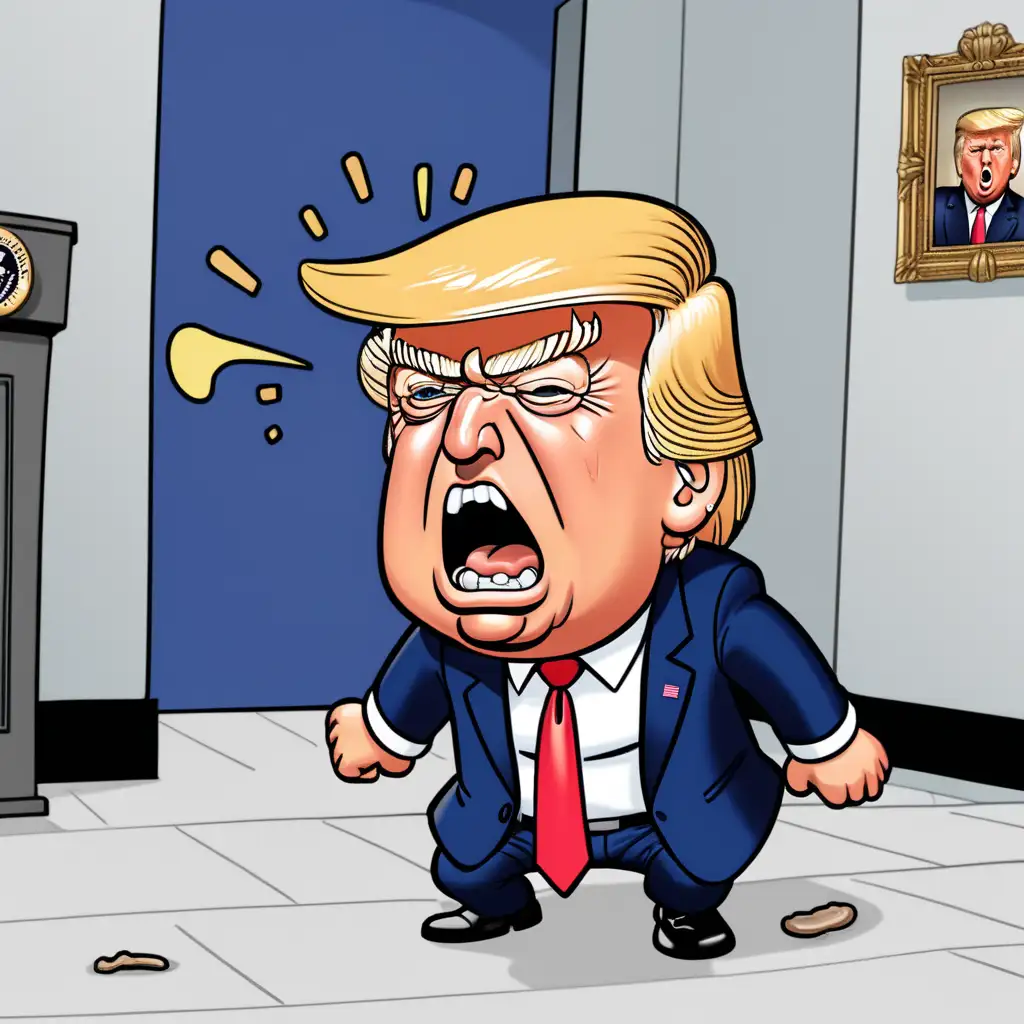 Cartoon Trump Having a Temper Tantrum on the Floor