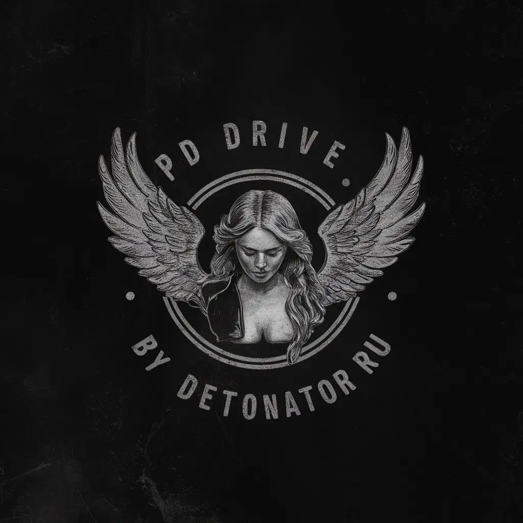 LOGO Design For PD Drive Vector Logo with Angel Beauty Woman and Vintage Style