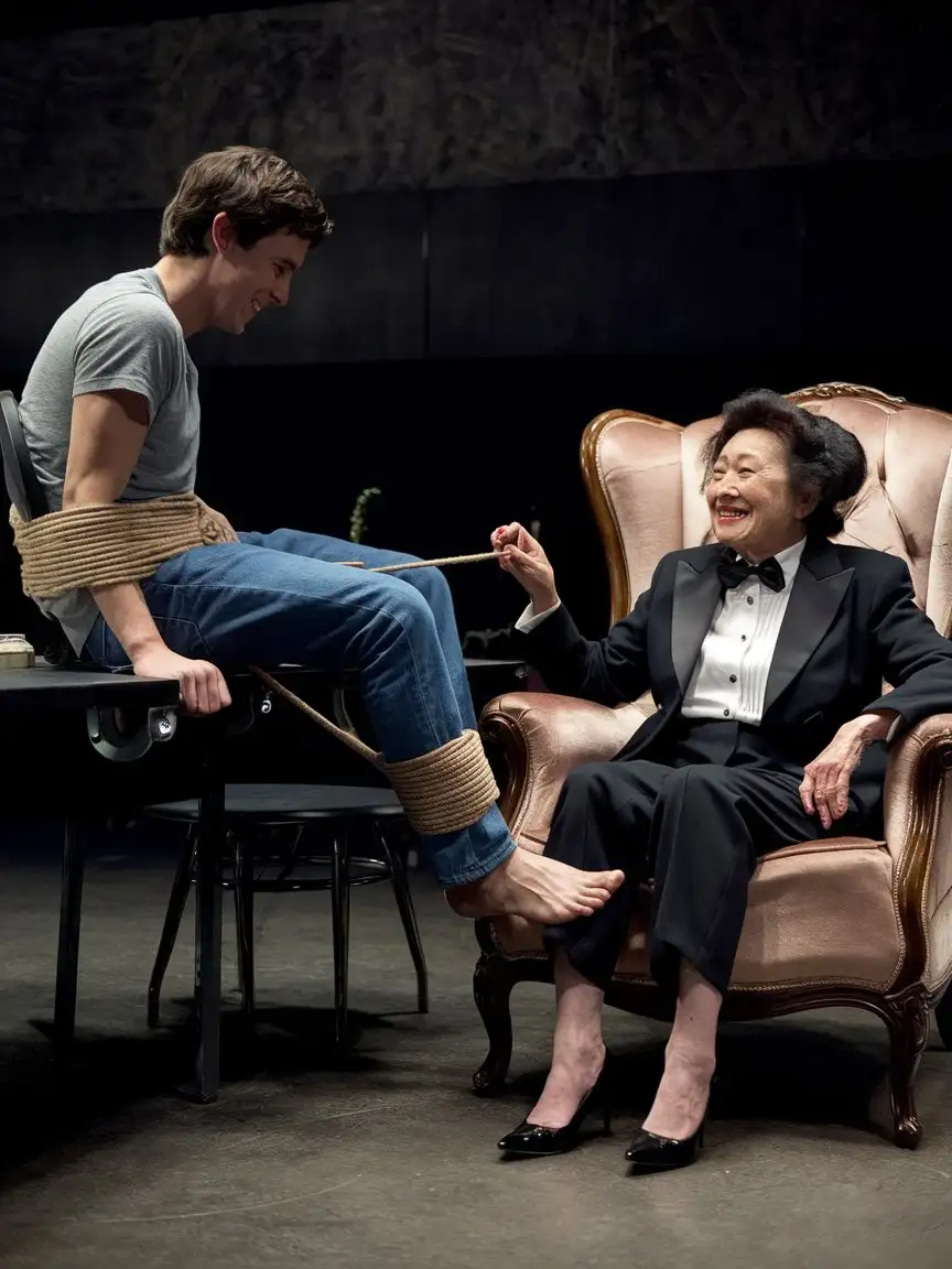 Young-Man-Bound-to-Chair-While-Elderly-Woman-Tickles-His-Feet