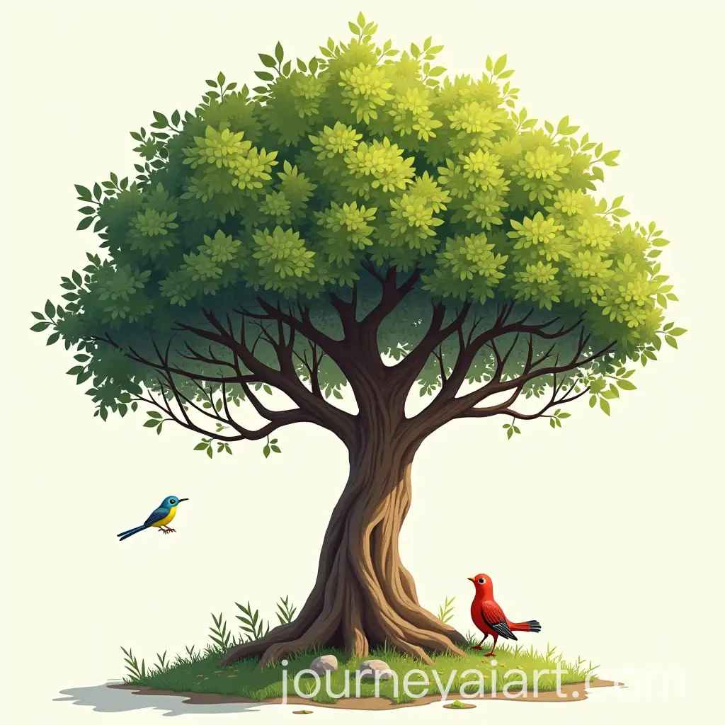 Tree-with-Roots-and-Birds-in-a-2DGeneracin-de-imagen-AI-Illustration