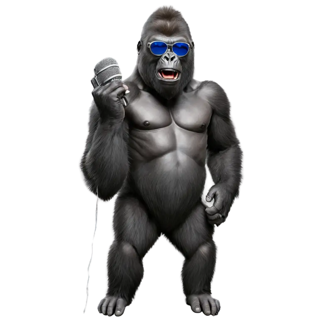 PNG-Image-Gorilla-with-Blue-Sunglasses-and-1940s-Microphone