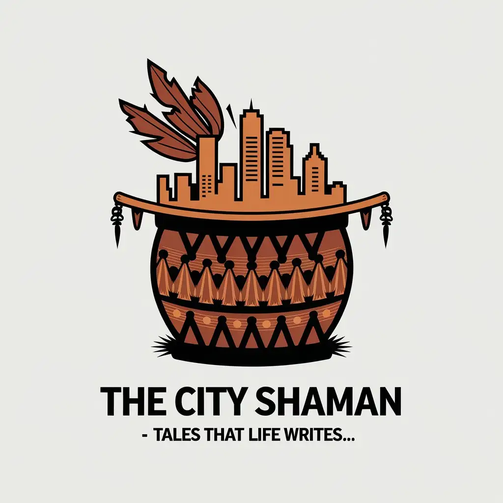 LOGO Design for The City Shaman Shamanic Symbol with City Skyline and Clear Background