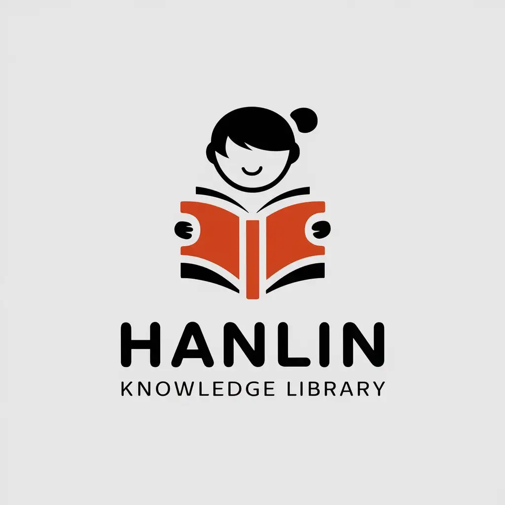 a vector logo design,with the text "Hanlin Knowledge Library", main symbol:child, book,Moderate,be used in Education industry,clear background