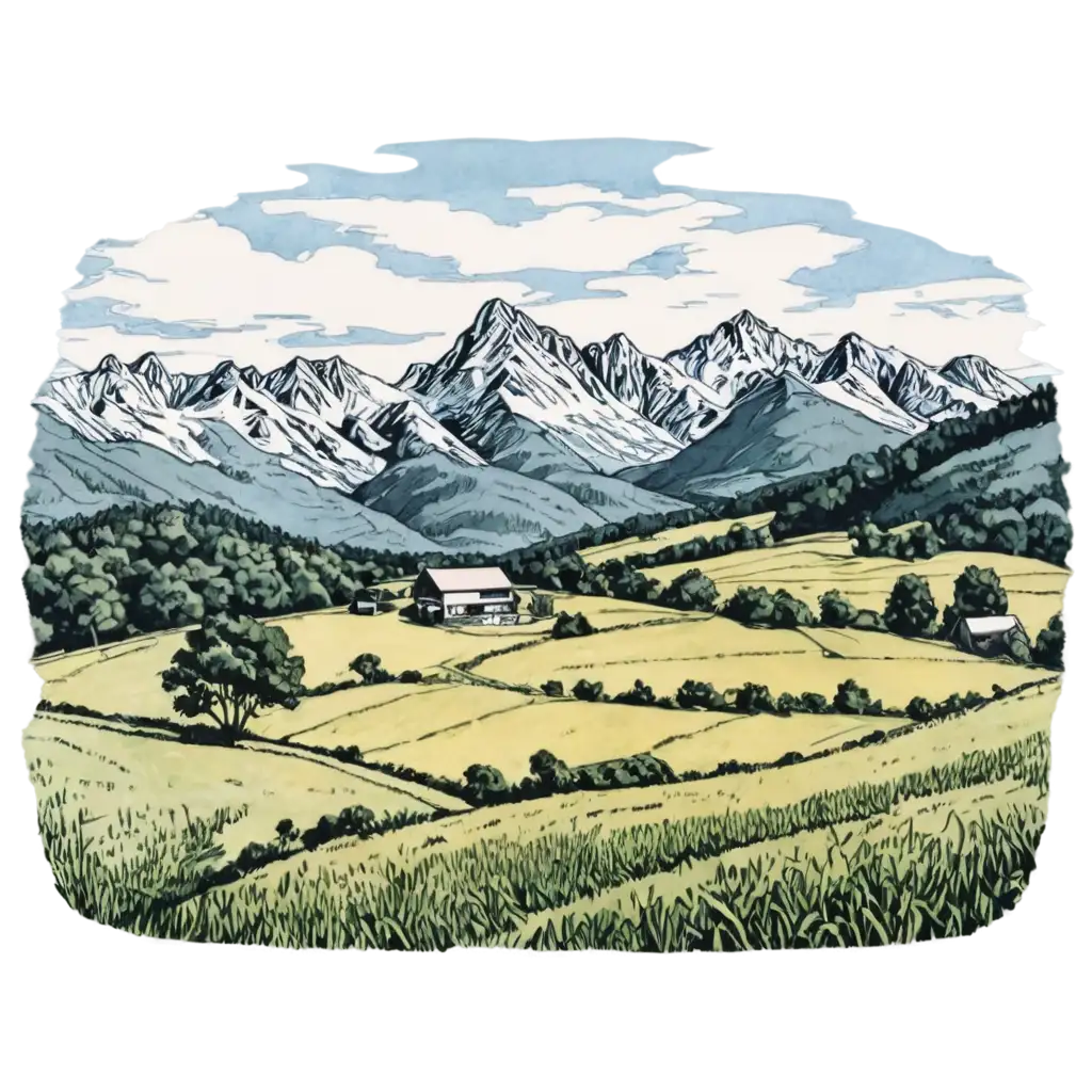 Dairy-Farm-in-the-Meadow-with-Mountains-in-the-Background-HighQuality-PNG-Graphic-for-Stunning-Visuals