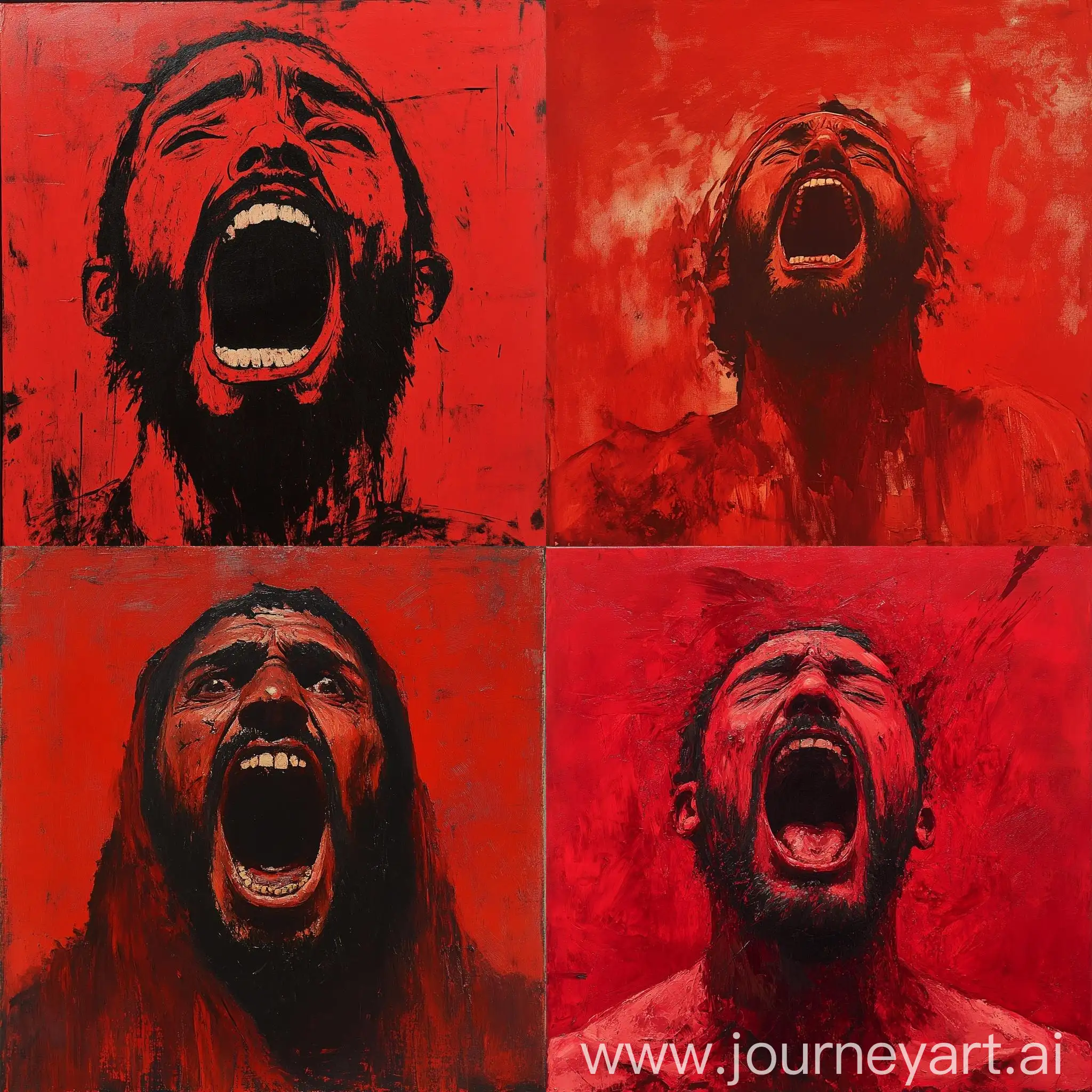 Minimalist-PostExpressionist-Portrait-of-Screaming-Arab-Man-in-Red