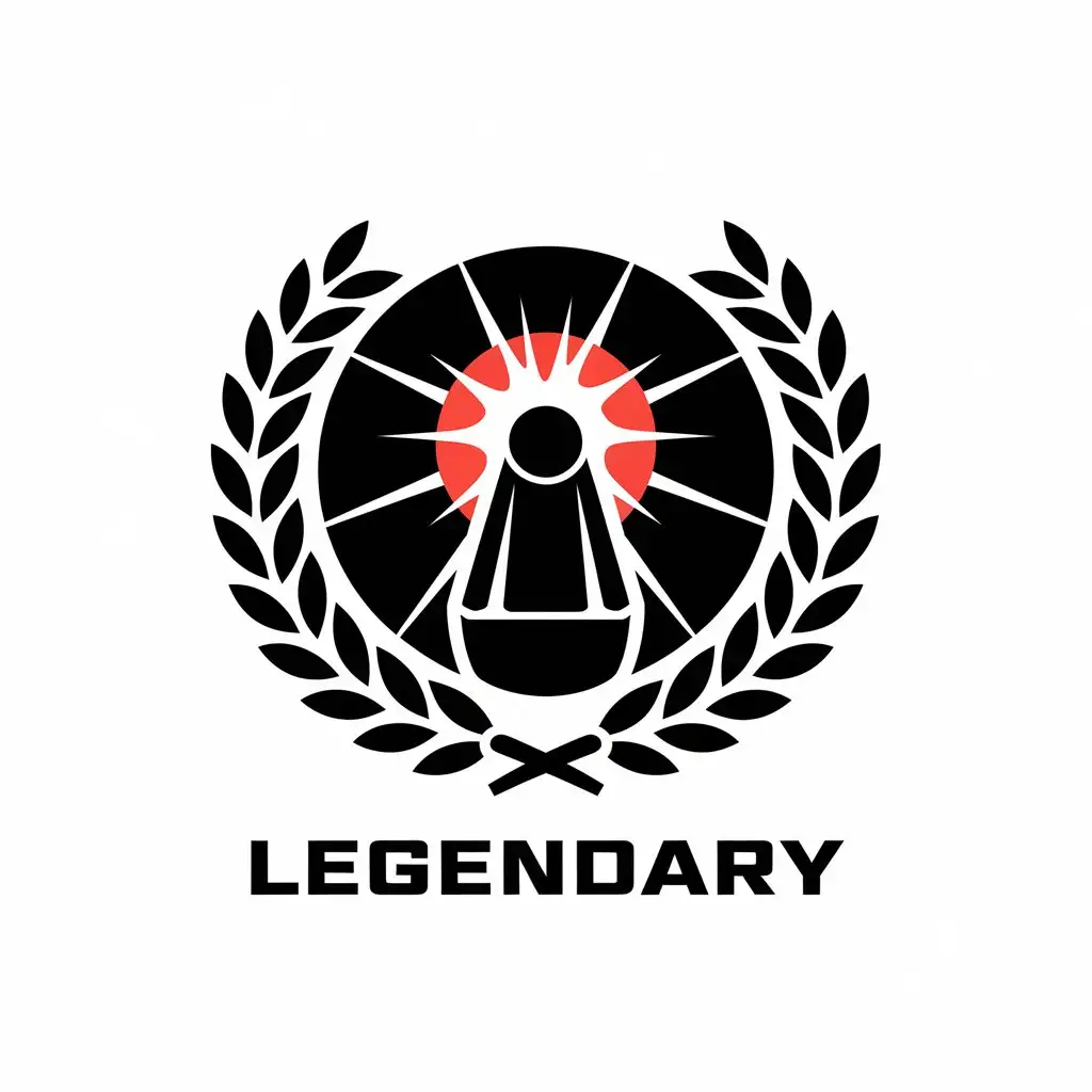 a vector logo design,with the text "Legendary", main symbol:Point Blank, bright colors, cup, around which is a wreath of the victor,complex,clear background