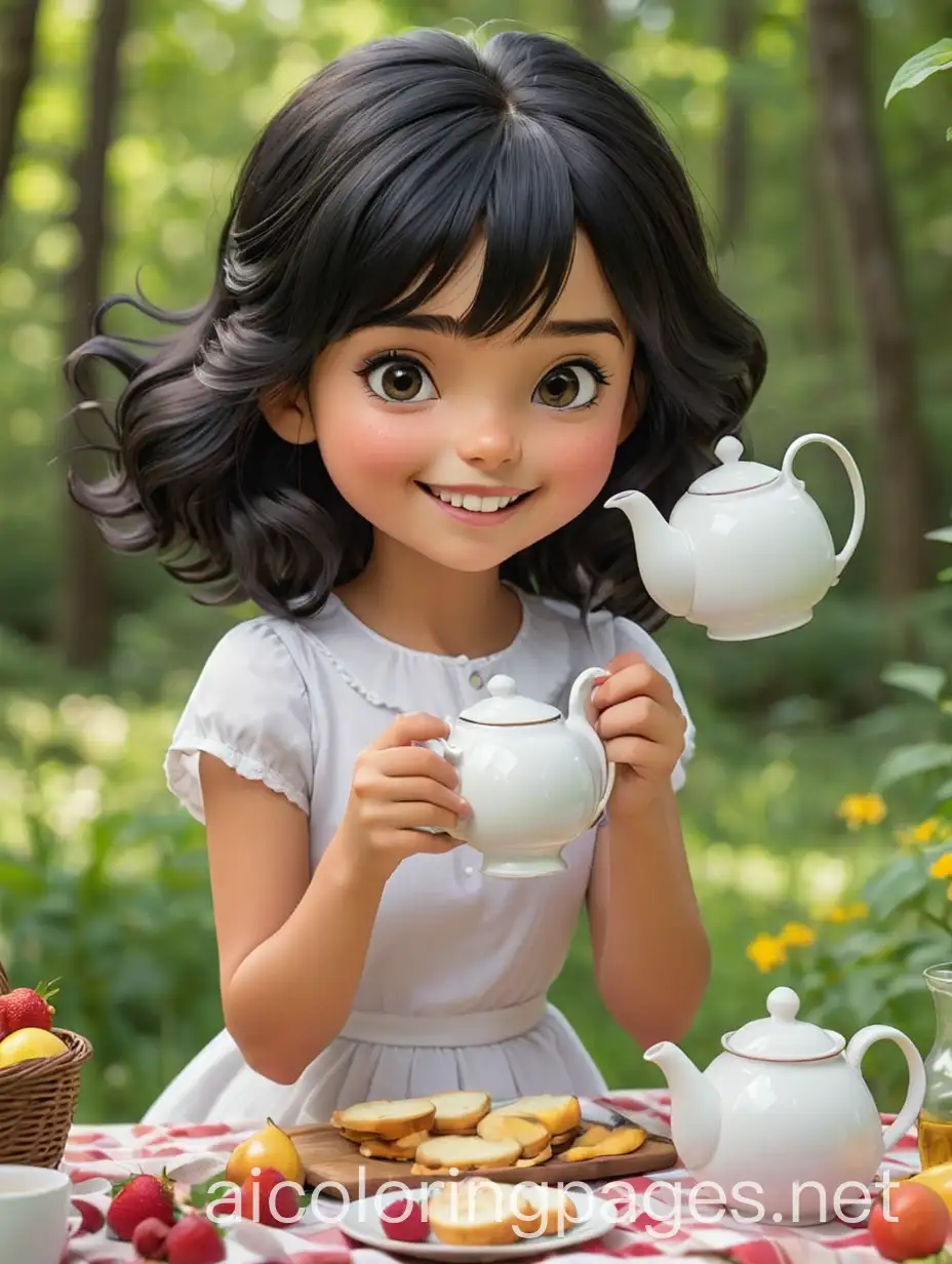 Cheerful-Girl-Pouring-Tea-at-Picnic-Coloring-Page