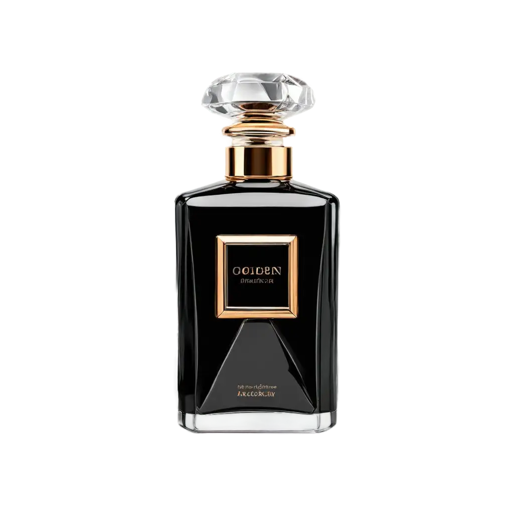 3D-Glass-Square-Luxury-Perfume-Bottle-PNG-with-DiamondLike-Glass-Effect-and-Metal-Black-Accents