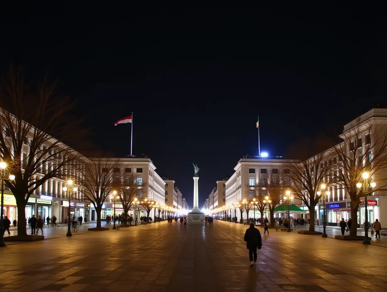 scanderbeg square in tirana albania by night